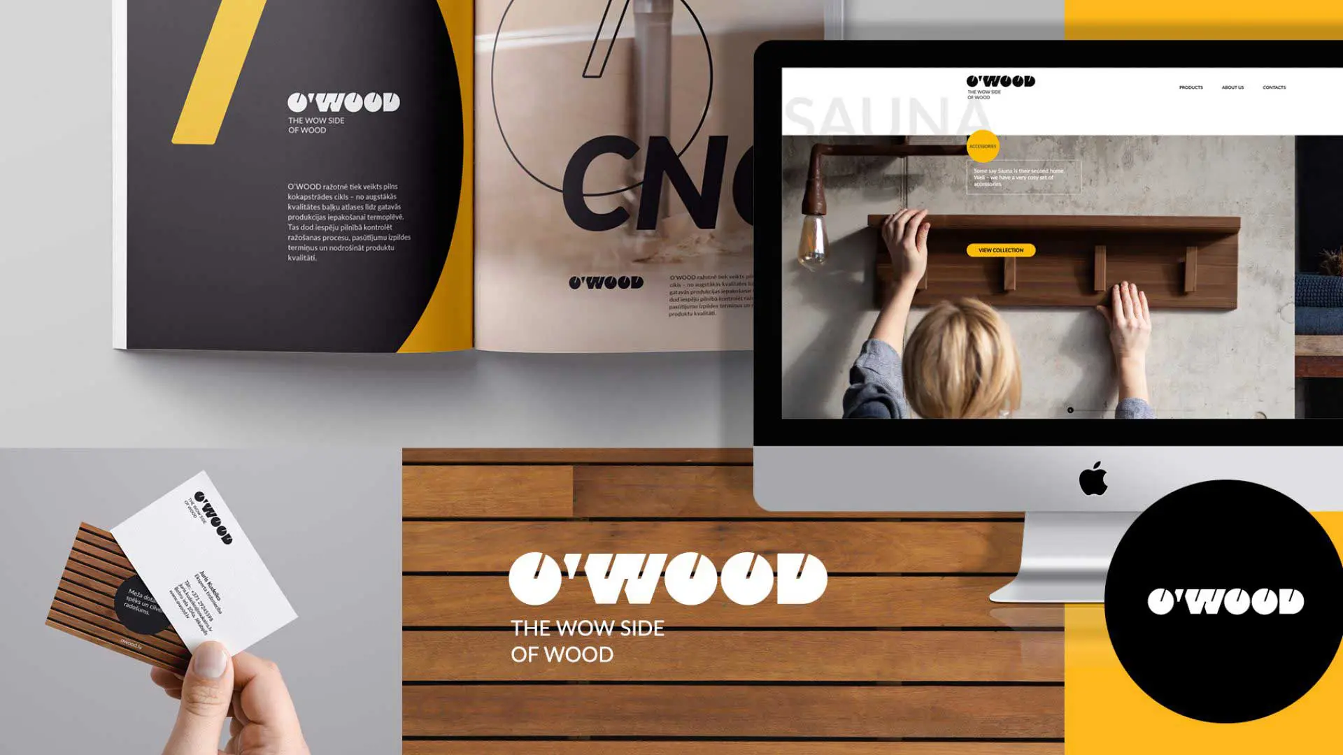 O’WOOD. Kokapstrādes zīmola vizuālā identitāte un web lapa.