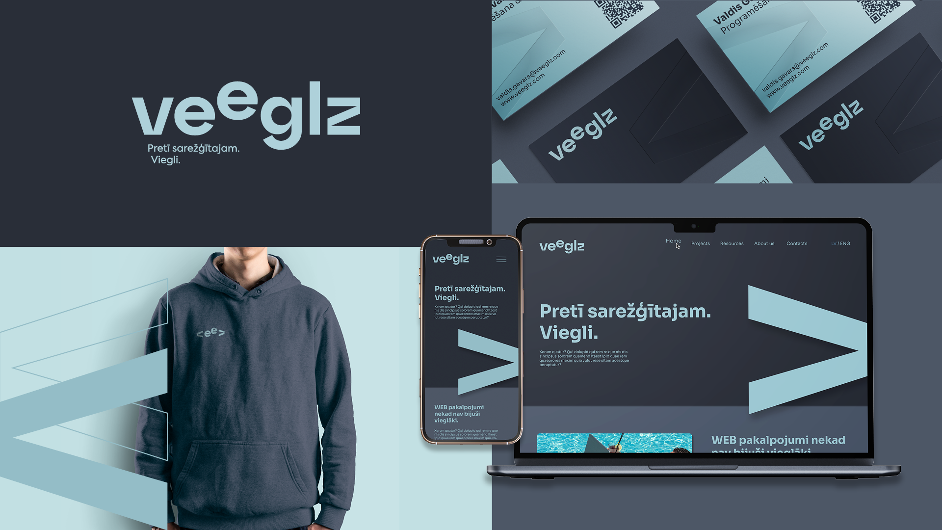 VEEGLZ. Programmēšanas pakalpojumu uzņēmuma vizuālā identitāte.